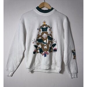 Vintage Gopher‎ Sport Teddy Bear Christmas Sweater Crewneck Sz Petite Medium
